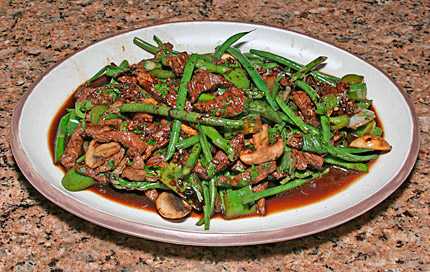 Finished beef-haricot verte stir fry.