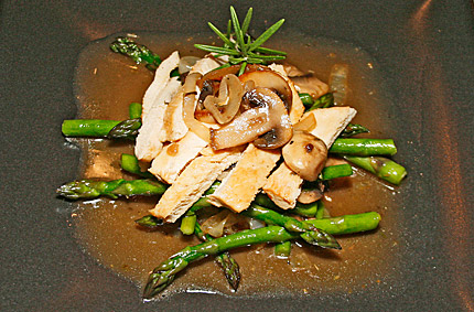 Photo of chicken and mushrooms with spinach tagliatelle.