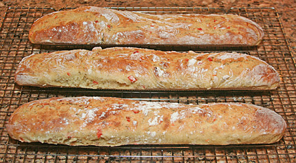 Finished Herb Sweet Pepper Bread baguettes.