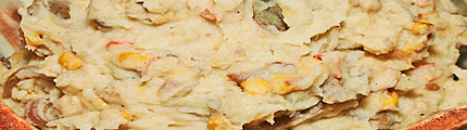 Close-up photo of roasted corn mashed potatoes.