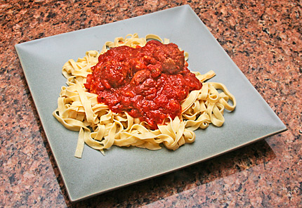 Plate of pasta and sauce.
